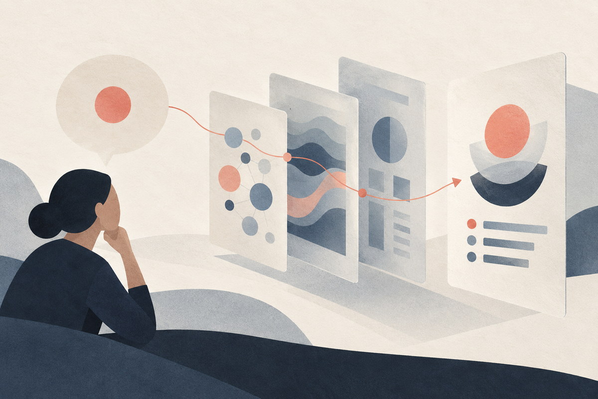 A person considers connected evidence and decision panels
