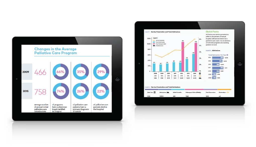 Archived National Palliative Care Registry dashboard concepts shown on two tablet screens.
