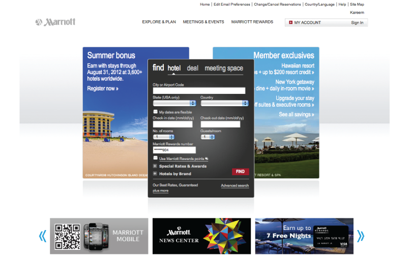 Archived Marriott homepage design